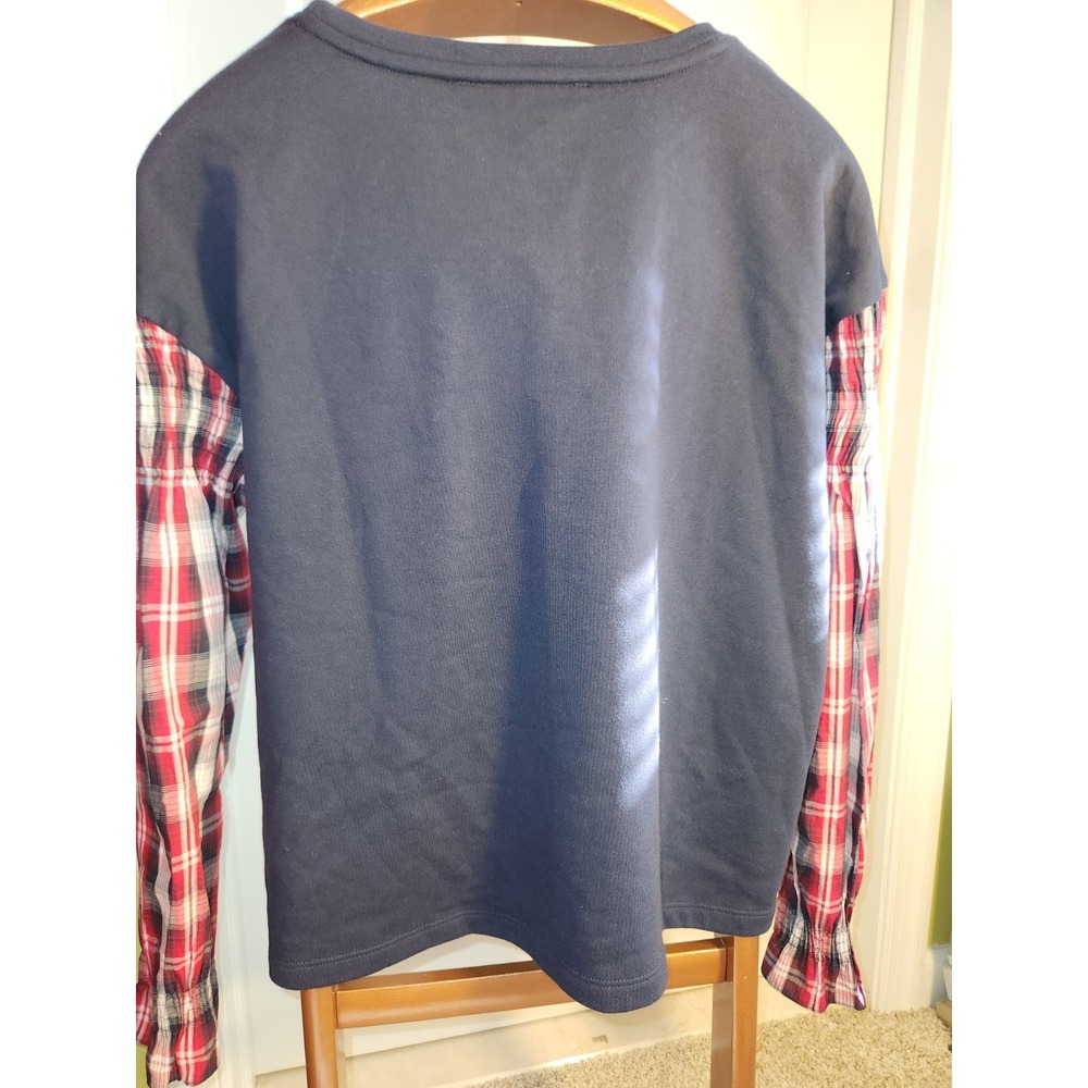 Tommy Hilfiger Women's Navy Sweatshirt With Plaid Sleeves  Size Xl - Picture 4 of 6